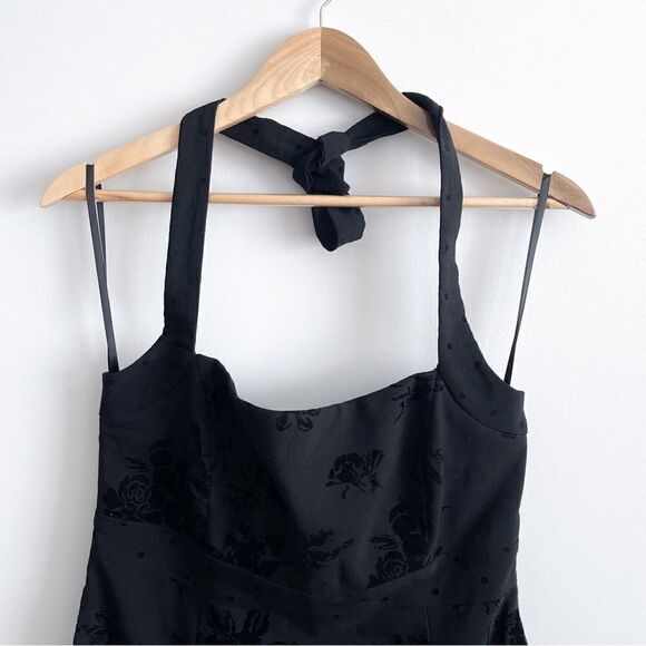 Le Château Halter Party Dress Black Floral Flocking Net Crinoline Women's M - Picture 3 of 11